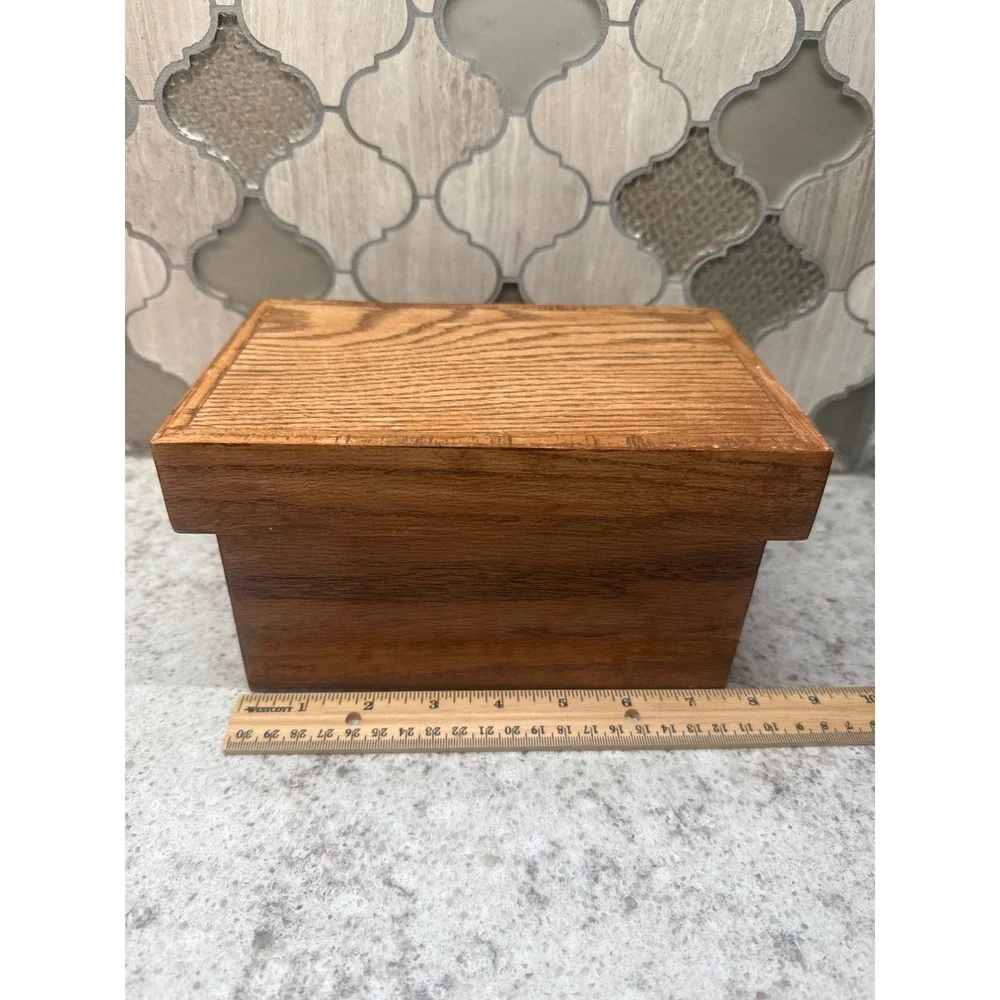 Vintage Handmade Solid Oak Wood Keepsake Box with Lid Rectangular Storage